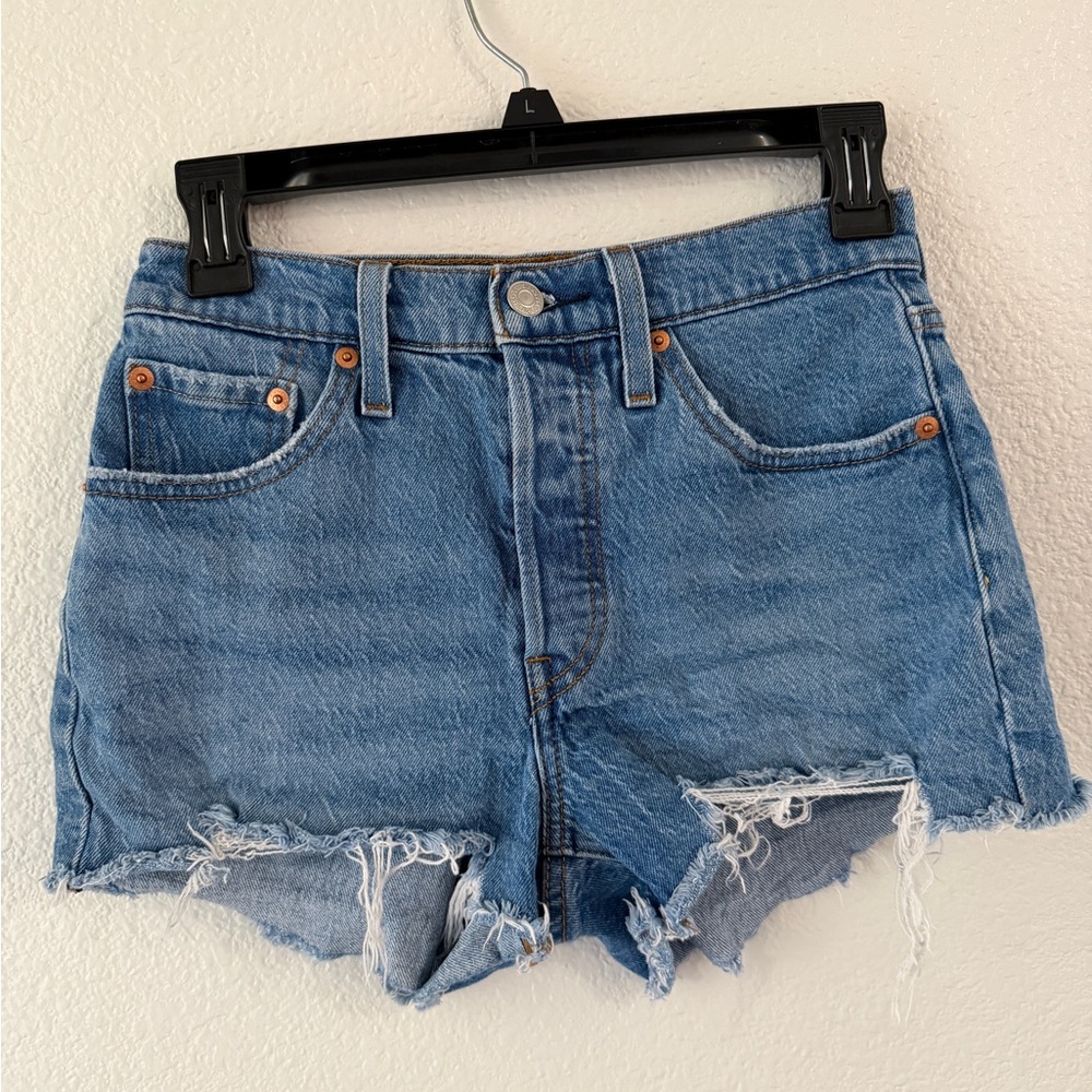 Levi's Medium Blue Distressed Denim Cutoff Shorts